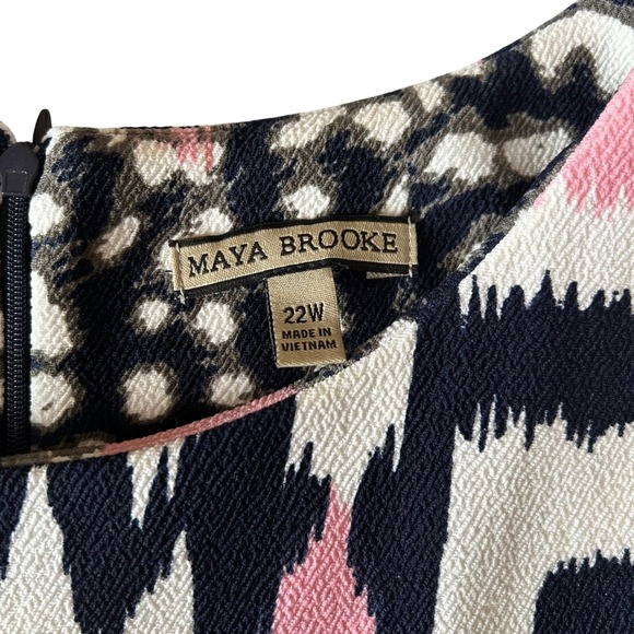 Maya Brooke Women's 22W Navy Pink White‎ Abstract Sleeveless Dress - Picture 4 of 8